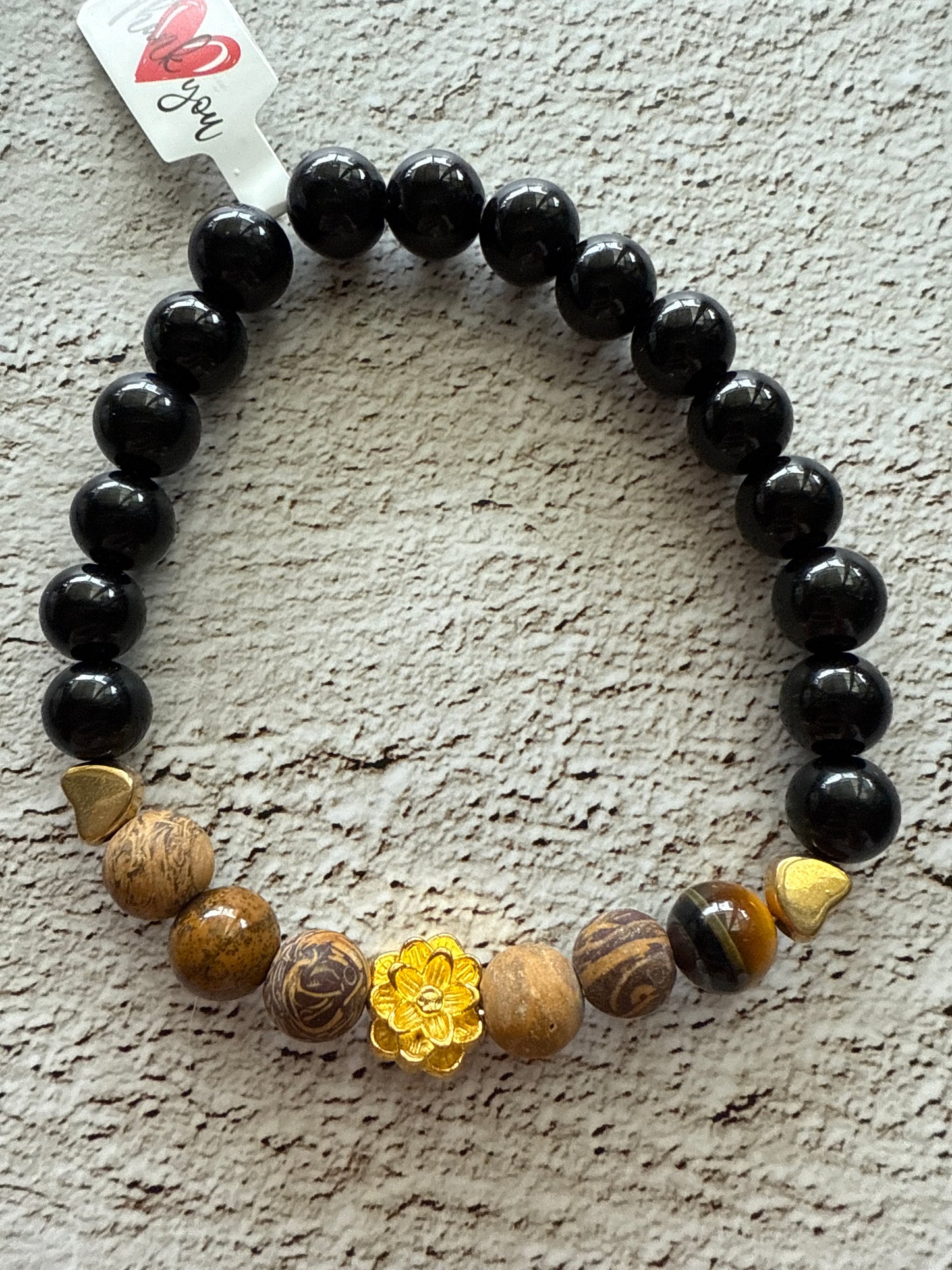 🌼 Grounded Grace – Obsidian, Elefantenhaut-Jaspis & Goldblume
