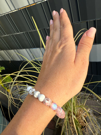 🌸 „Gelassenheit & Ruhe“ – Howlith & rosa Muschel mit Blume