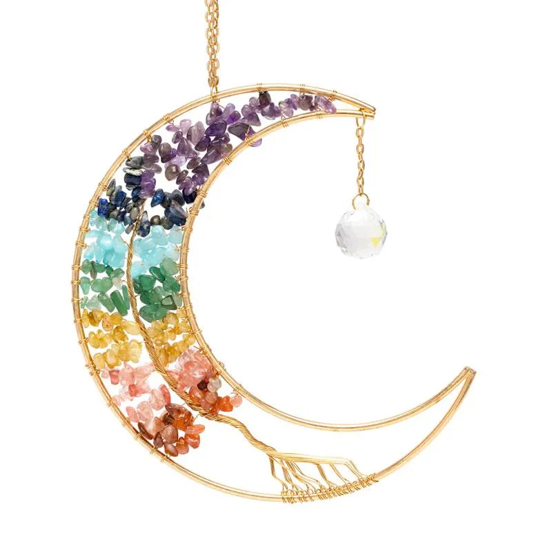 Sonnenfänger Mond mit Lebensbaum und Chakra-Steinen