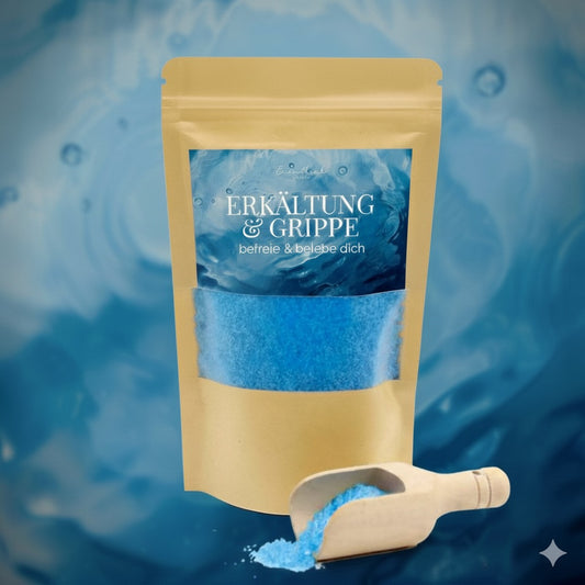 Badesalz Erkältung & Grippe mit ätherischen Ölen von Eukalyptus, Rosmarin & Pfefferminze.