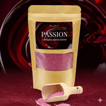 Badesalz Passion mit Ylang-Ylang, Orange & Patchouli.