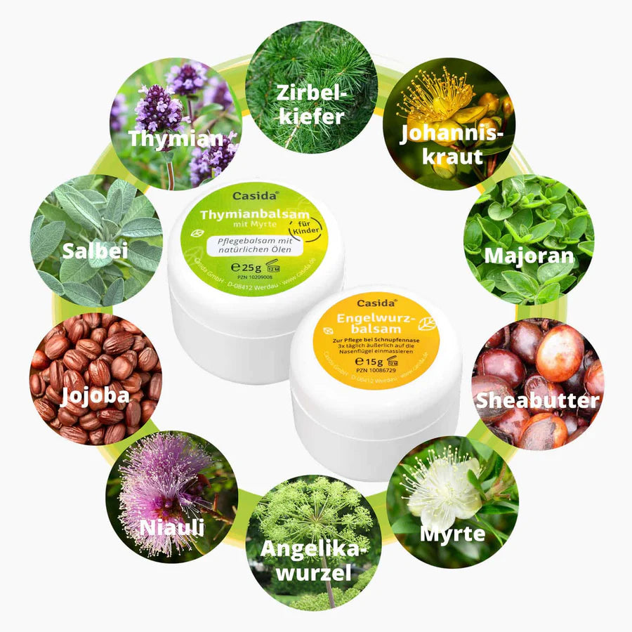 Engelwurz & Thymianbalsam Myrte Kinder Set -  Aromapflege bei Erkältung und Schnupfennase