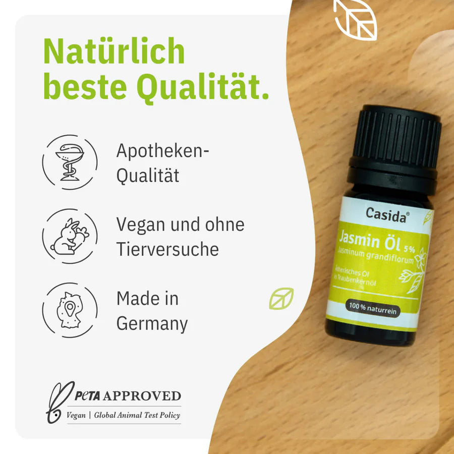 Jasmin Öl 5 % - Naturreines Jasmin Öl 5 % in Traubenkernöl (5ml)