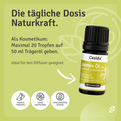 Jasmin Öl 5 % - Naturreines Jasmin Öl 5 % in Traubenkernöl (5ml)