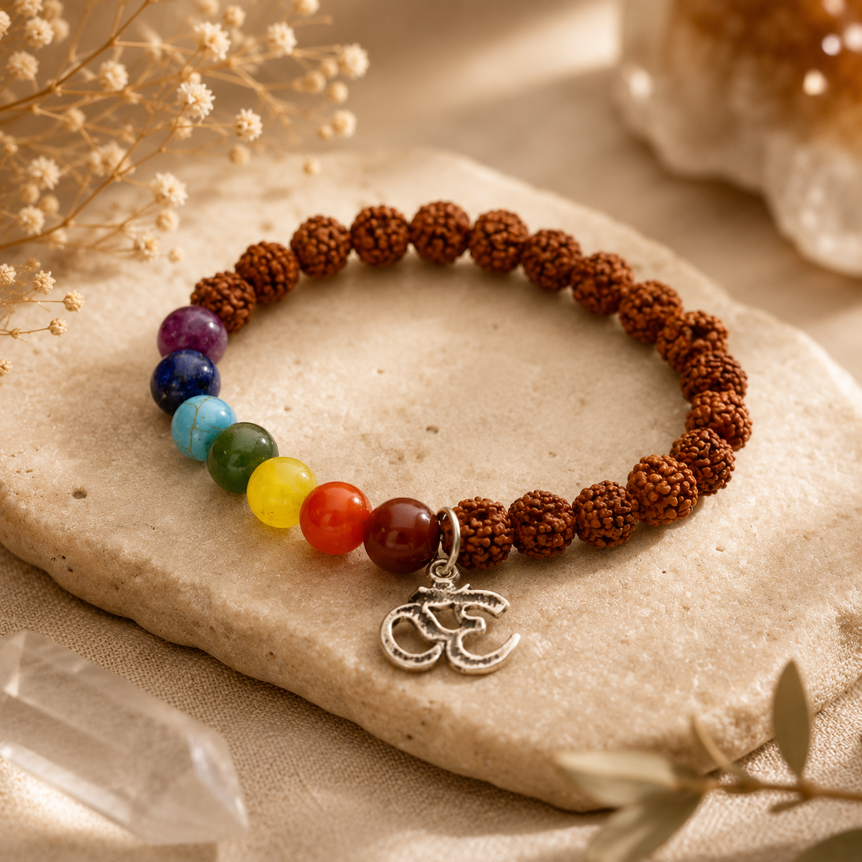 Rudraksha- und Chakra-Armband 8mm