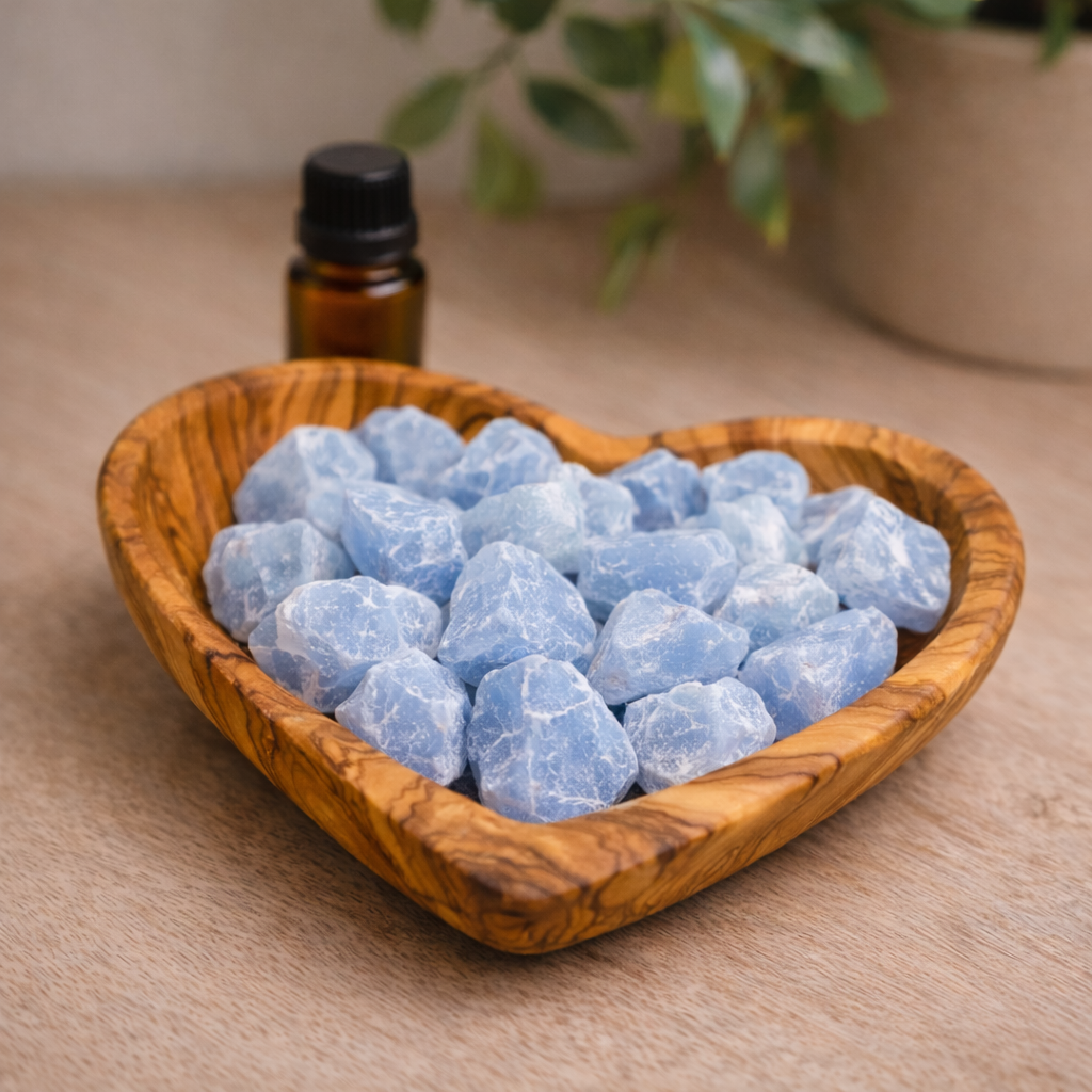 Passivdiffuser aus Olivenholz mit Rohsteinen