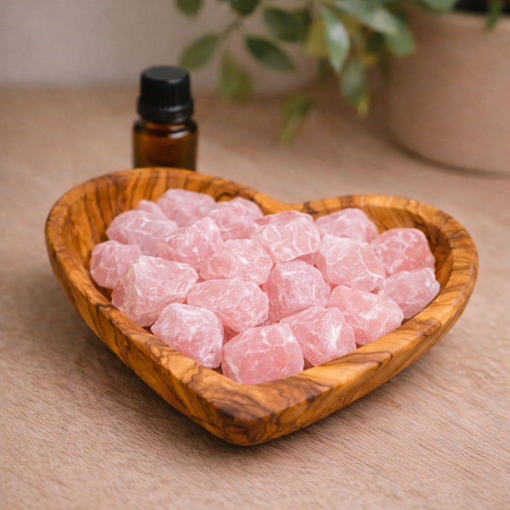 Passivdiffuser aus Olivenholz mit Rohsteinen