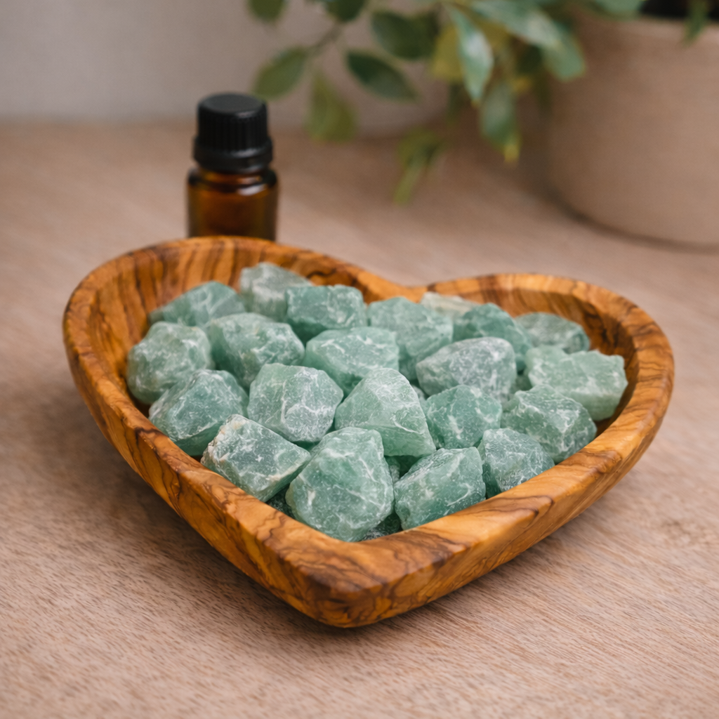 Passivdiffuser aus Olivenholz mit Rohsteinen