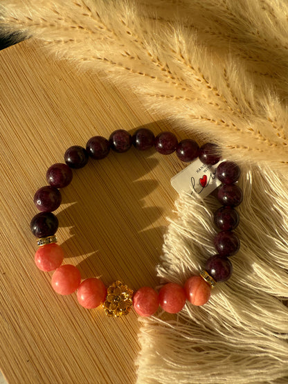 🌹 Golden Bloom – Granat & Rhodochrosit