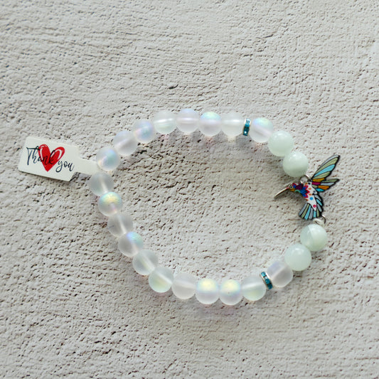 🕊️ „Leichtigkeit & Intuition“ – Aurora Mondstein Armband mit Kolibri