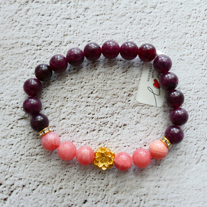 🌹 Golden Bloom – Granat & Rhodochrosit