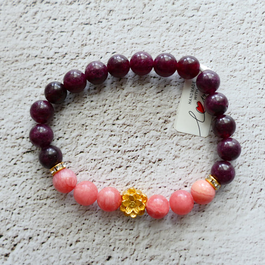 🌹 Golden Bloom – Granat & Rhodochrosit