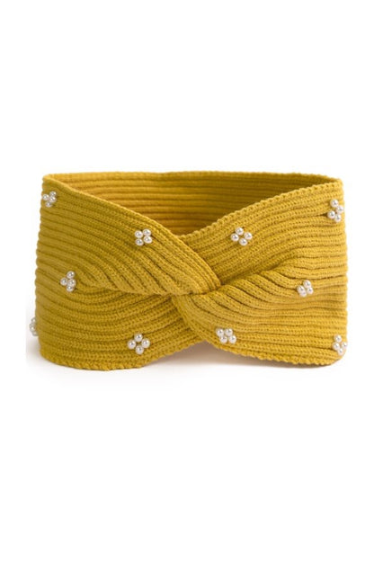 Stirnband Pearl mit Perlen in gelb – elegantes Haarband für Winter & Alltag – stilvolles Accessoire von Essential Anders