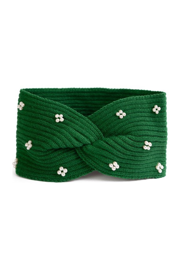 Stirnband Pearl mit Perlen in grün – elegantes Haarband für Winter & Alltag – stilvolles Accessoire von Essential Anders