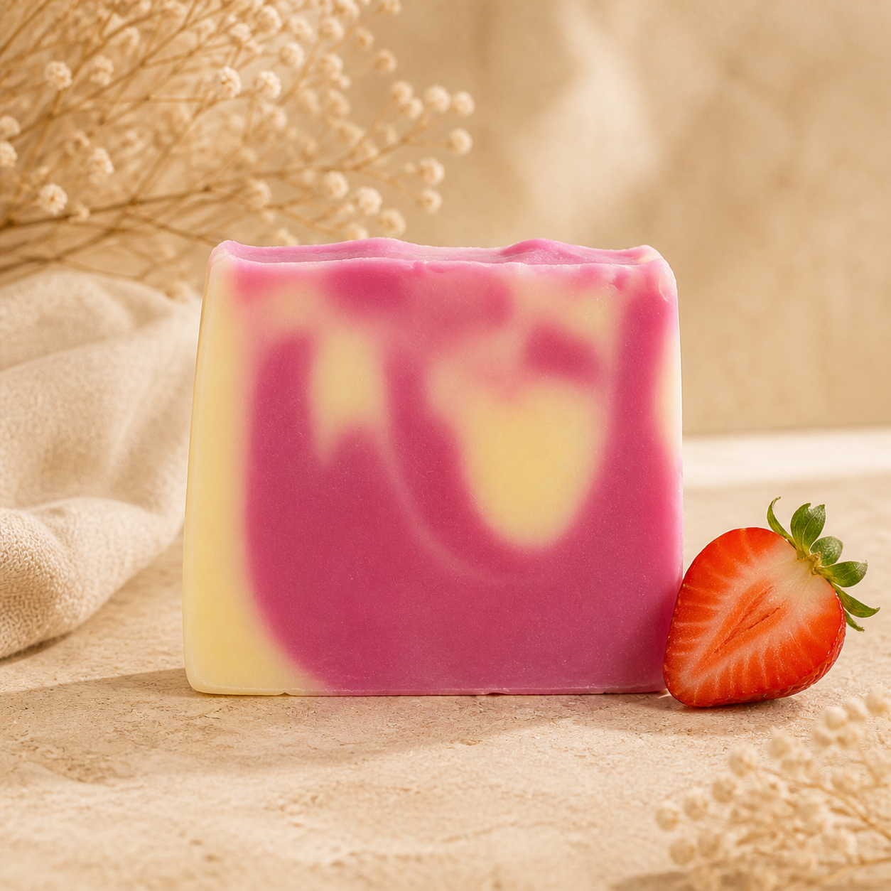 Handgemachte Naturseife Erdbeere und Champagner